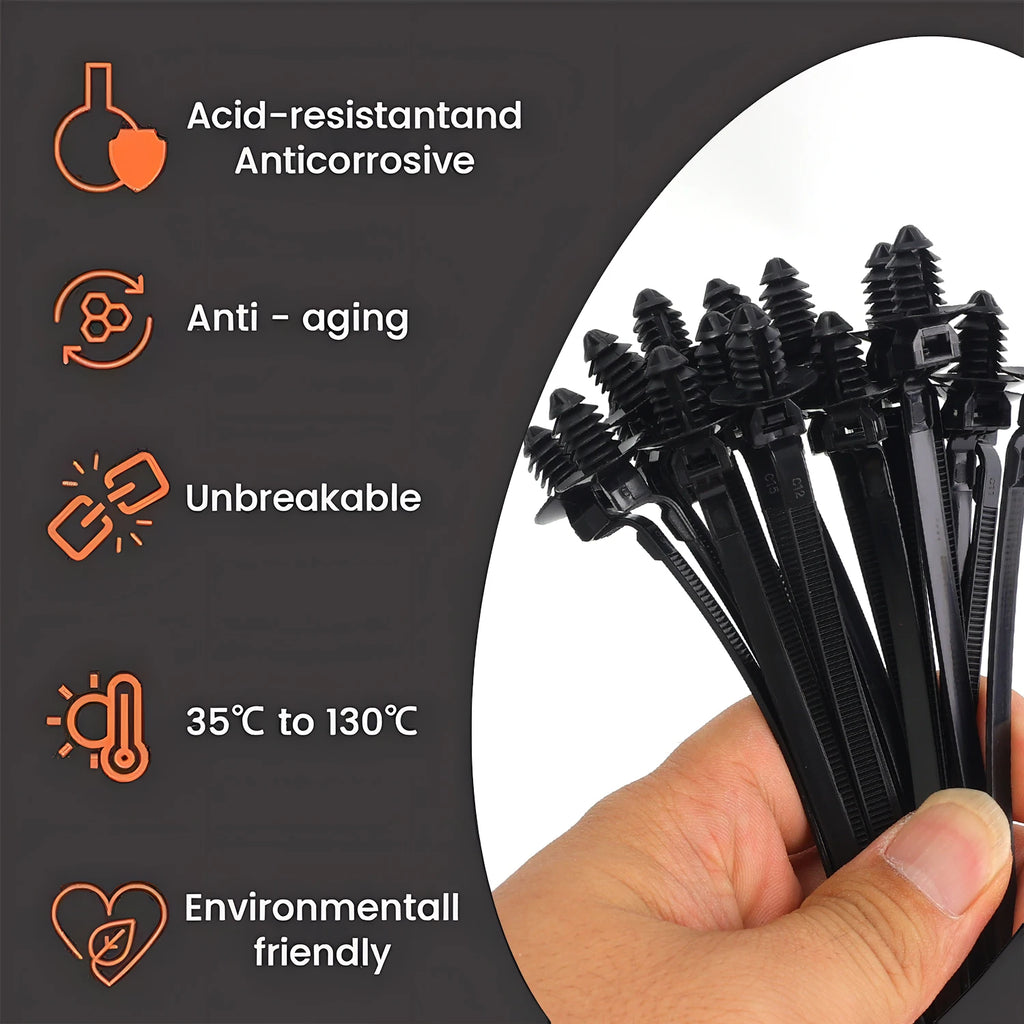 100/10pcs Nylon Self Locking Zip Tie Car Engine Bay Wiring Loom Retainer Clip Screw Mount Fastener Universal Car Wire Management