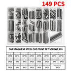 304 Stainless Steel Grub Screws Assortment Kit, Hex Socket Cup Point Set Screws with Allen Key,M3–M10 DIN916 Precision Fasteners