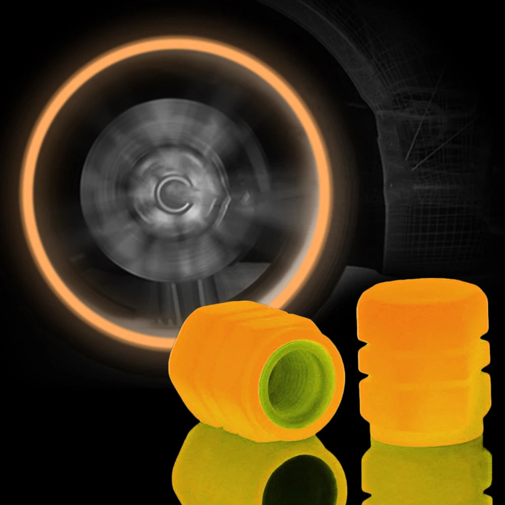 Luminous Valve Caps Car Tire Fluorescent Tyre Valve Stem Decor Luminous Cap Night Glowing Wheel Hub Nozzle Valve Caps