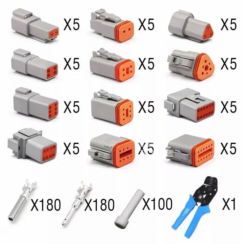 DT Series Deutsch Waterproof Connector Kit Repair Tool Portable Box Suit DT06-2/3/4/6/8/12S DT04-2/3/4/6/8/12P Terminal & Pliers