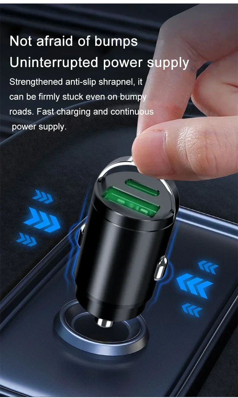 For Iphone/Samsung/Huawei/Xiaomi 100/200W USB Aluminum Alloy Mini Car Charger Adapter Double Ports Fast Cigarette Lighter Amagi