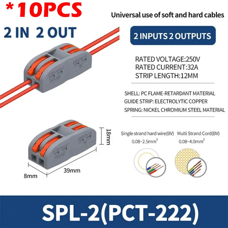 SPL2/3/4/5 Quick Wiring Terminal, PCT Parallel Wire Connector Junction Box, 1‑in 2/3/4/5‑Out Splitter for Lamp/Lighting