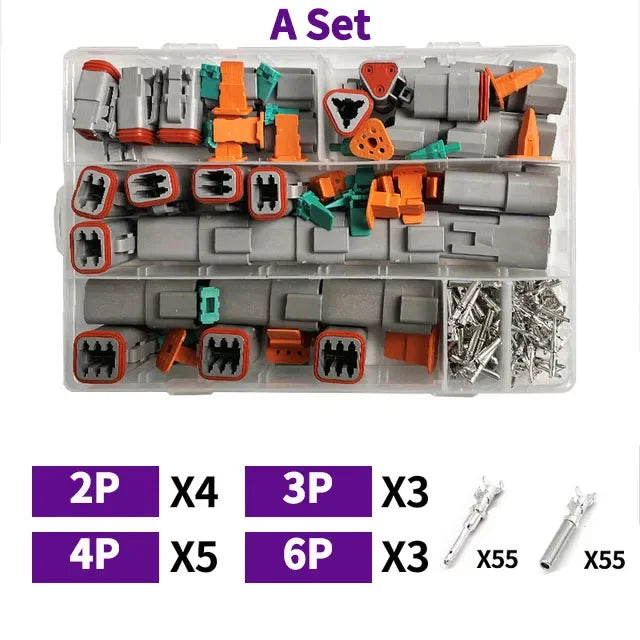 DT Series Deutsch Waterproof Connector Kit Repair Tool Portable Box Suit DT06-2/3/4/6/8/12S DT04-2/3/4/6/8/12P Terminal & Pliers