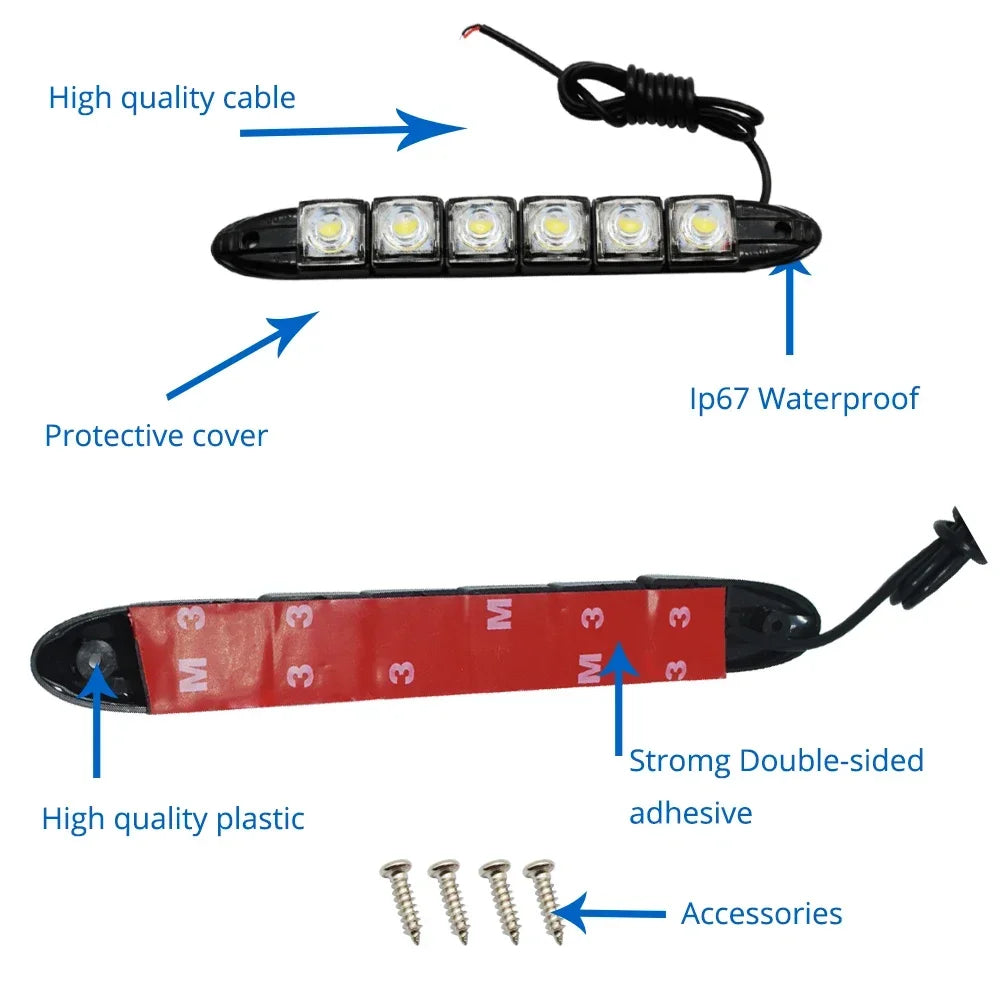 2Pcs Universal Car Led DRL Daytime Running Light Flexible 6SMD White Ice Blue Waterproof Driving Fog Bulb Styling DC 12V Tools