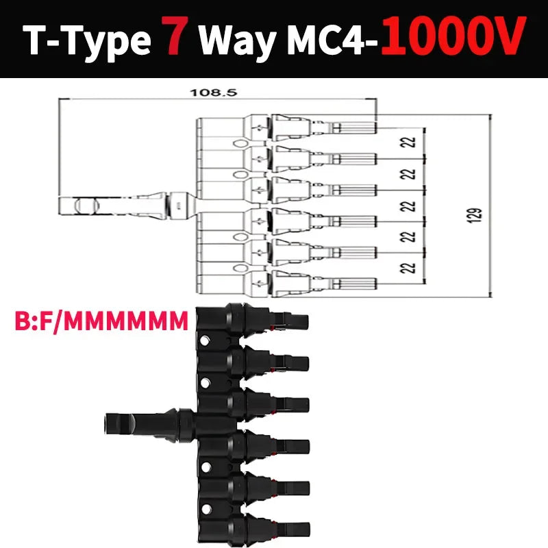 1/5/20/100 Sets PV T Branch Photovoltaic Solar Connector 1000V 30A Male Female 1 To 2/3/4/5/6 PV Plug 2/3/4/5/6IN 1OUT Adapter