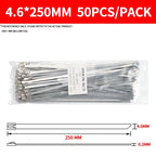 50PCS 304 Stainless Steel Zip Ties, Heavy-Duty Self-Locking Metal Cable Ties 4.6mm,Anti-Rust & Heat Resistant for Marine,Outdoor