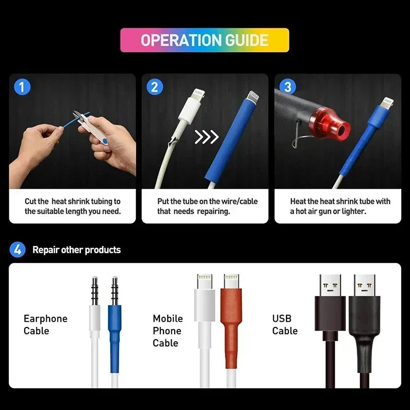 530/560/580/800PCS Heat Shrink Tubing kit 2:1 Shrinkable Wire Shrinking Wrap Tubing Wire Connect Cover Protection
