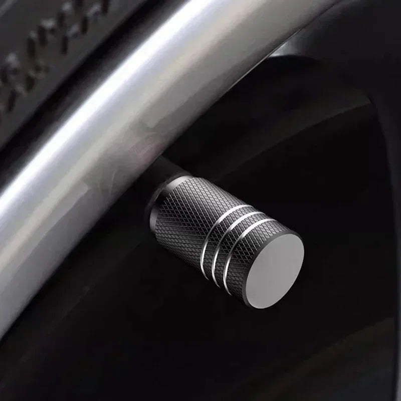 4Pcs Black Silver Car Tire Valve Stems Cap Knurling Style Tire Valve Cap Aluminum Tire Wheel Stem Air Valve Cap for US Schrader