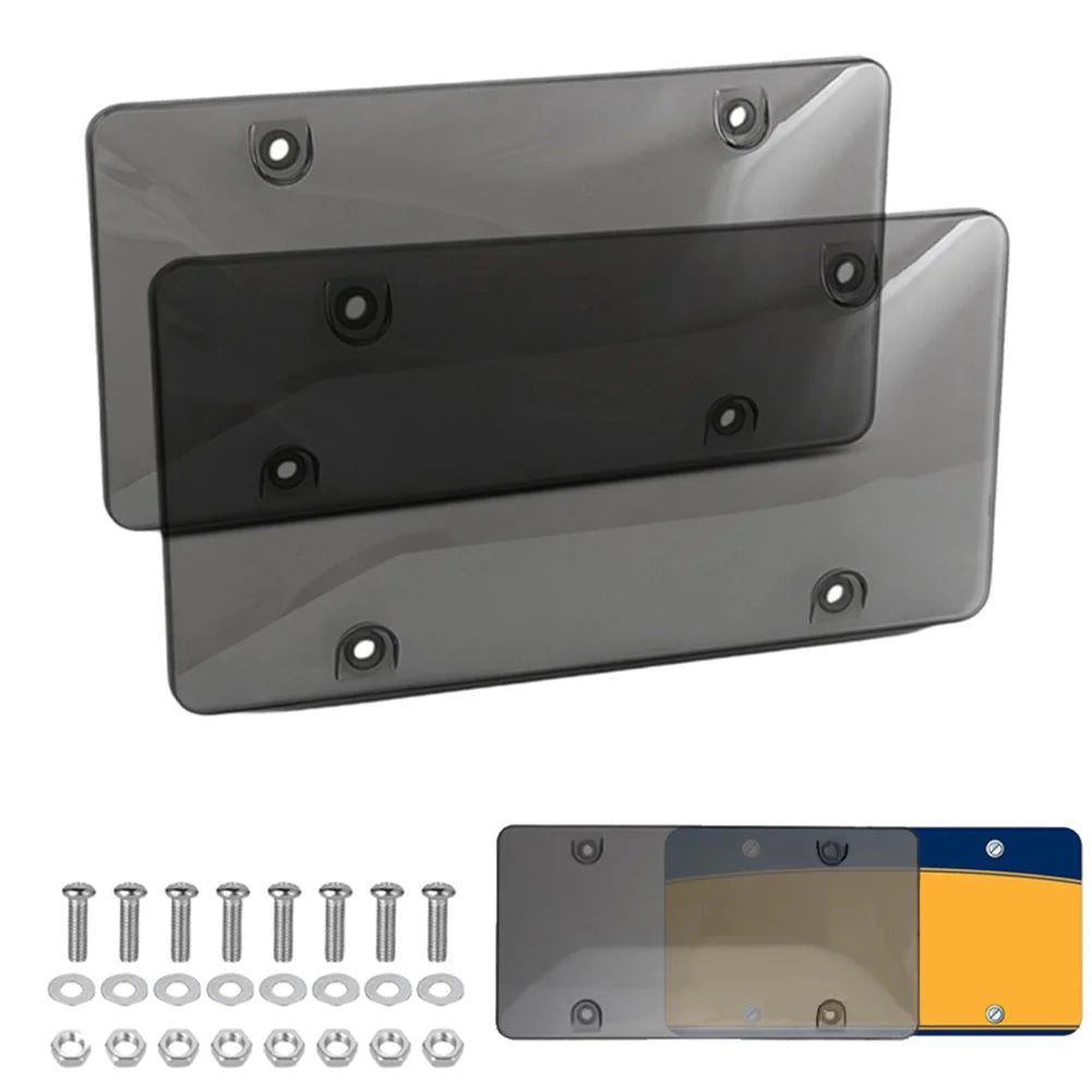 2 Pack Car License Plate Tinted Tag Shield Cover Plastic Clear Protector Car License Plate Frame  Exterior Accessories