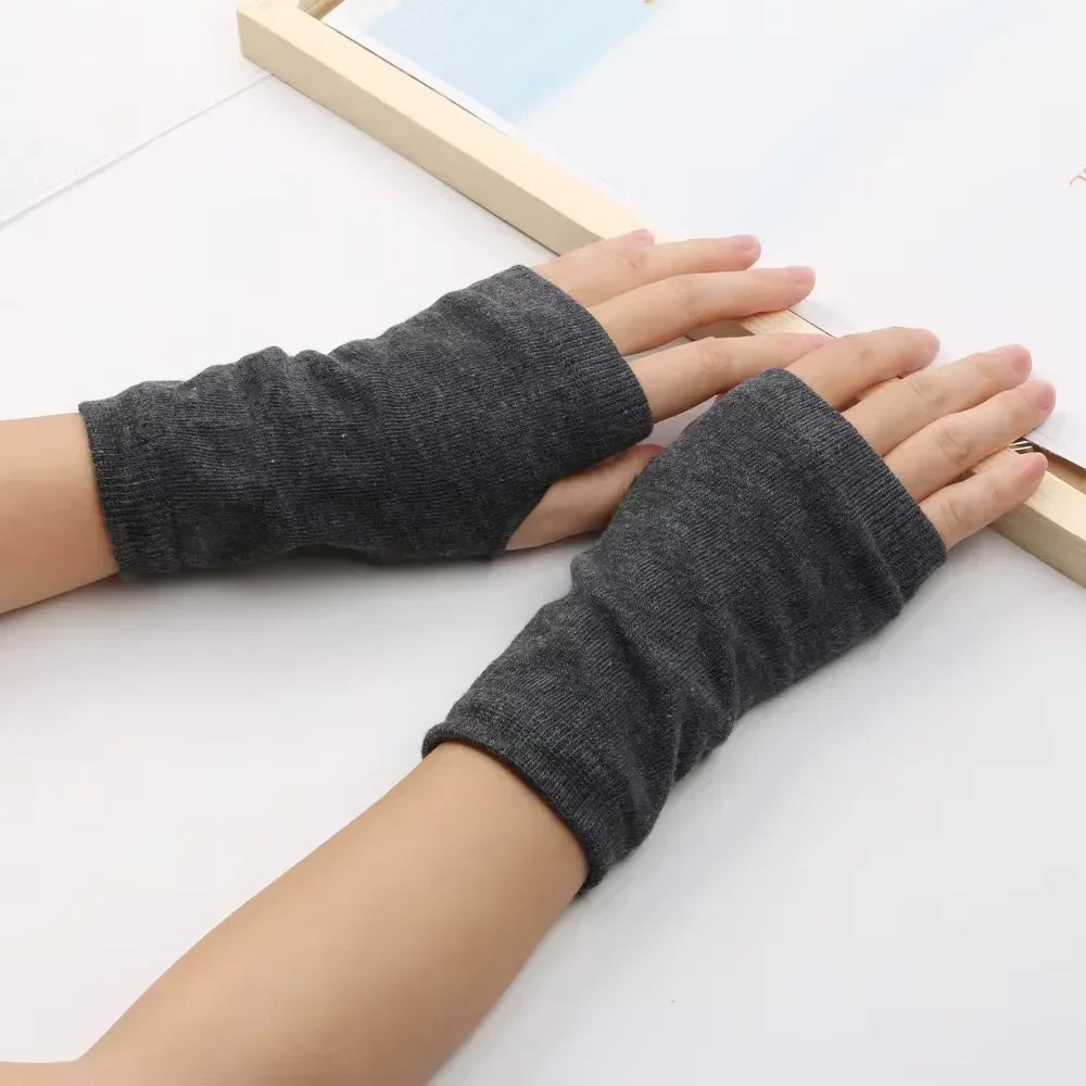 Winter Half Finger Gloves Knitted Fingerless Mittens Warm Cuff With Thumb Hole Stretchy Short Hand Warmer For Men Women Amagi