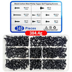 340PCS PWA Cross Self-Tapping Black Screw M3 M3.5 M4 M4.8 Carbon Steel Round Pan Head Tapping Screw with Washer Assortment Kit