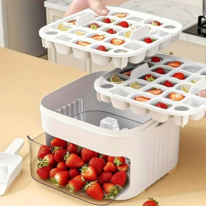 Ice Maker with Easy Press Cap with Easy-press Lid Double-layer Ice Cube Machine Reusable Large Capacity Ice Cube Mold Amagi