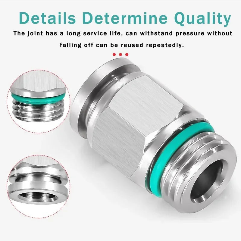 Stainless Steel PC-G Pneumatic Push-In Fitting, Straight Male G Thread Air Tube Connector for Air Compressor & Pneumatic Systems