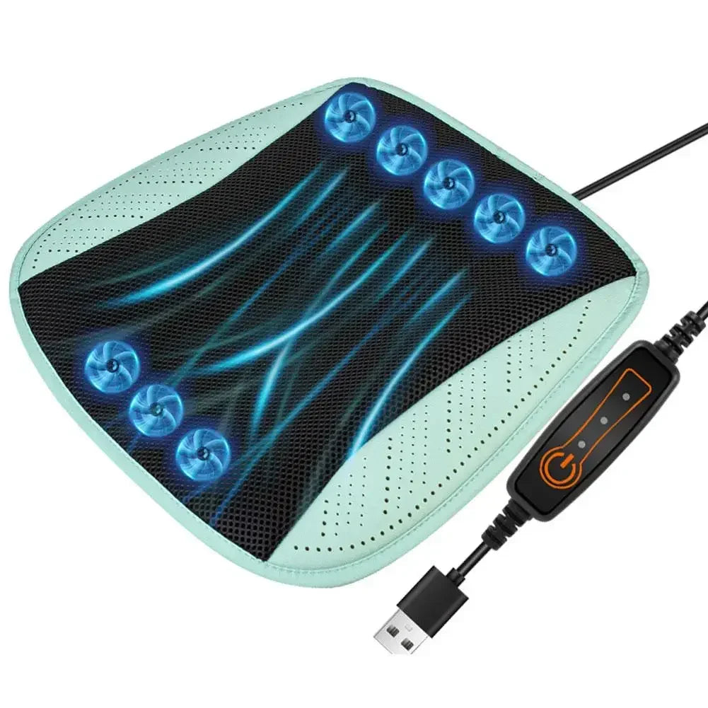 Cooling Car Seat Cushion with Adjustable Fan Breathable 3D Honeycomb Design All-Season Ventilated Auto Seat with Leather Surface