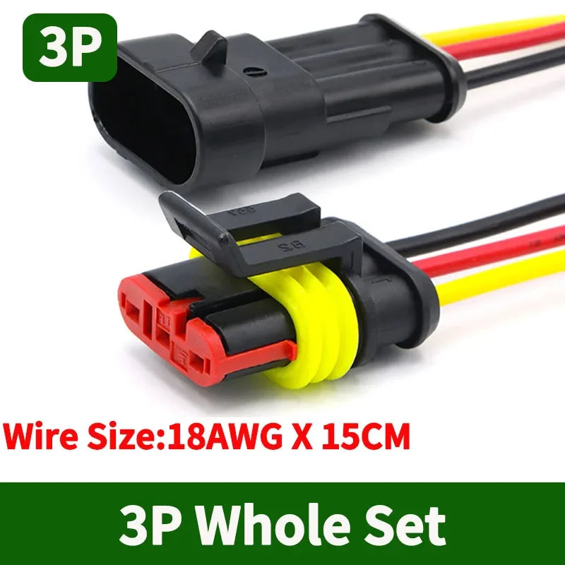 5/20/100Sets AMP Type 1.5 Series Automotive Waterproof Connector Plug Socket HID Male&Female 15CM Wire Harness 1P/2P/3P/4P/5P/6P