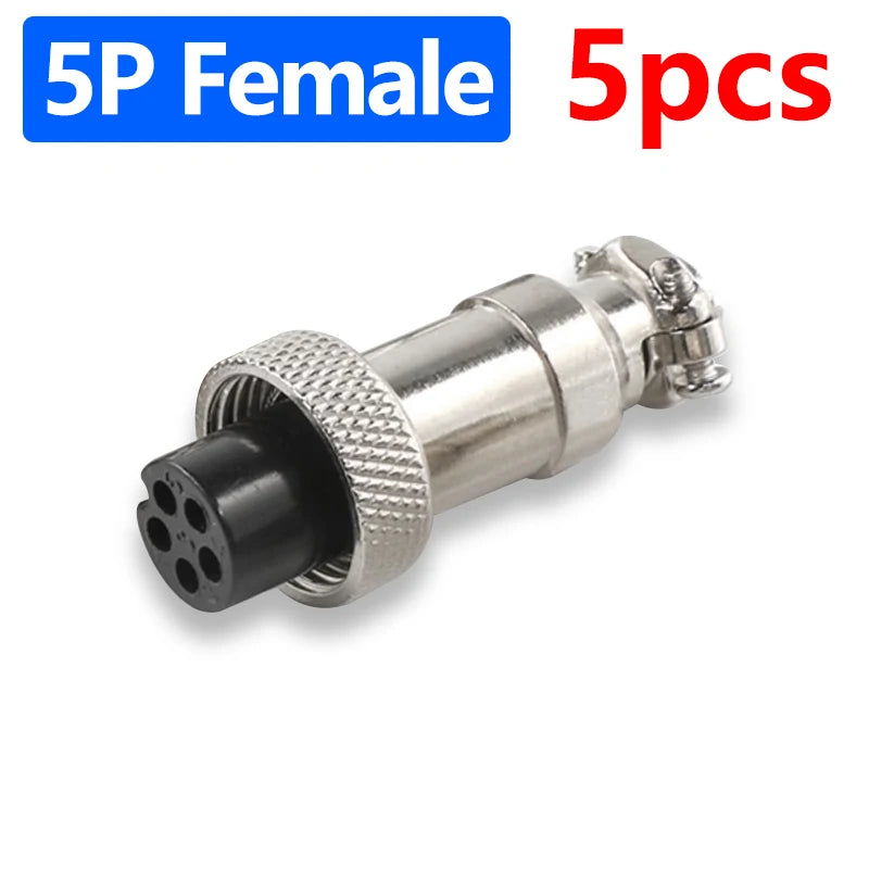 5Pcs GX12 Aviation Connector Plug Socket 2/3/4/5/6/7 Pin Male Female Panel Mount 12mm Circular Metal Wire Adapter Nut Type