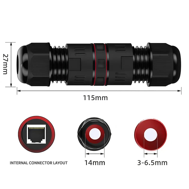 IP68 Waterproof RJ45 Ethernet Coupler, Cat6A Shielded 10Gbps Network Cable Extender for Outdoor LAN and Security Camera