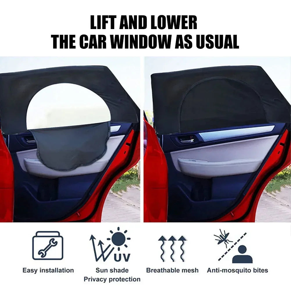 2pcs Car Window Shade Side Window Sun Tools Vehicle UV Protect Shield Mesh Mosquito Cover Breathable Protection Privacy Sunshade
