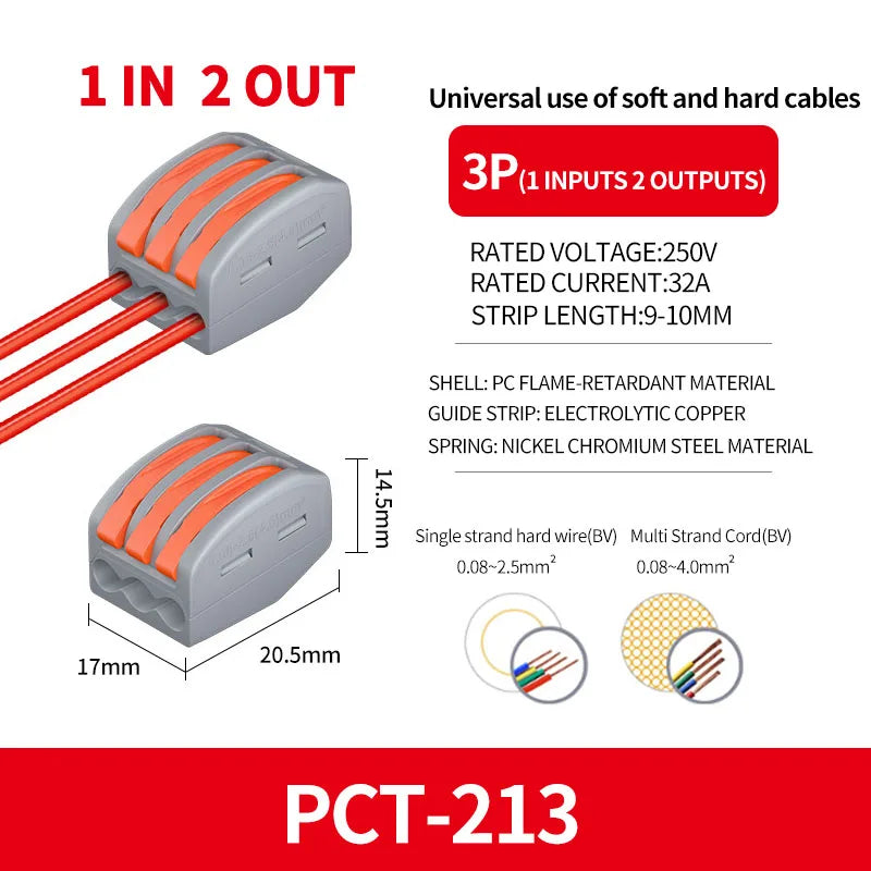 10/1000PCS Mini Fast Wire Connector Universal Wiring Cable Connector Push-in Conductor Terminal PCT-222/224 SPL-42/62 SPL-2/3/1