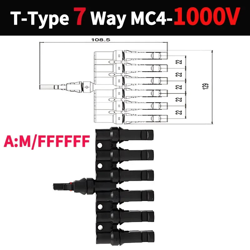 1/5/20/100 Sets PV T Branch Photovoltaic Solar Connector 1000V 30A Male Female 1 To 2/3/4/5/6 PV Plug 2/3/4/5/6IN 1OUT Adapter