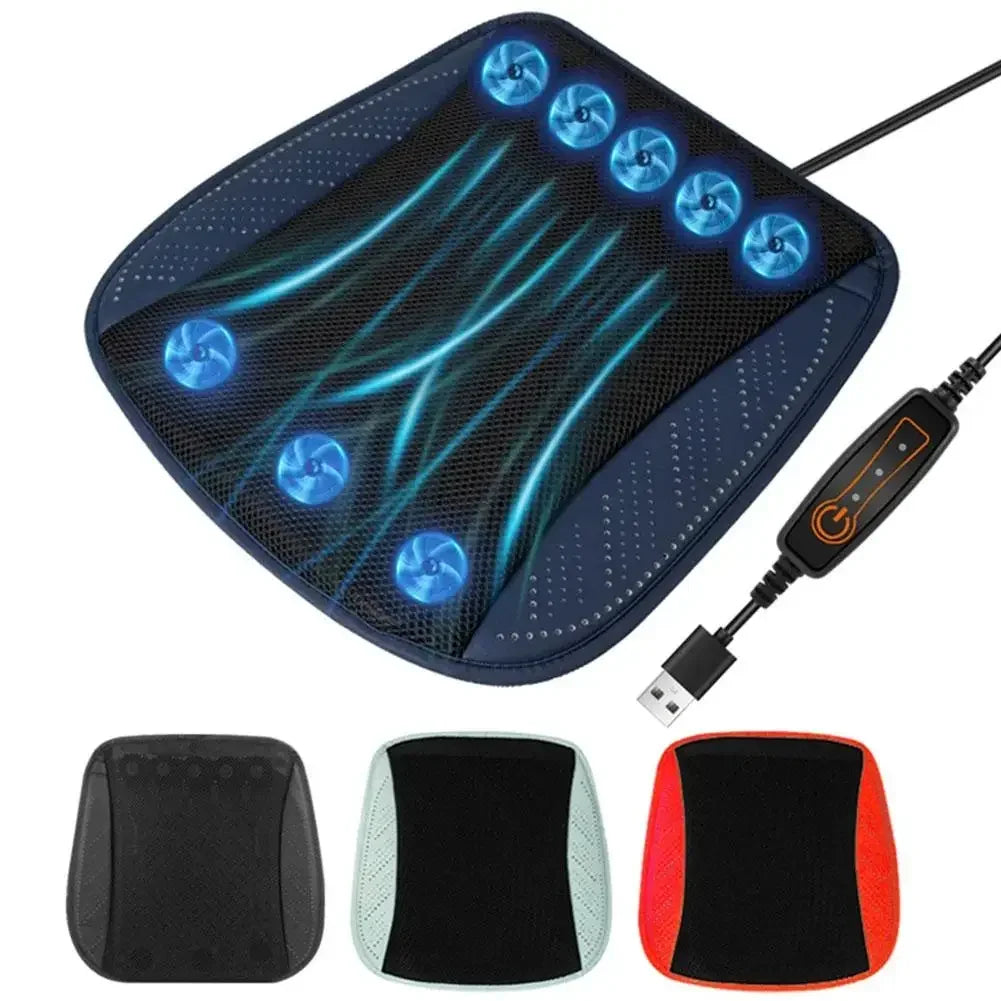 Cooling Car Seat Cushion with Adjustable Fan Breathable 3D Honeycomb Design All-Season Ventilated Auto Seat with Leather Surface