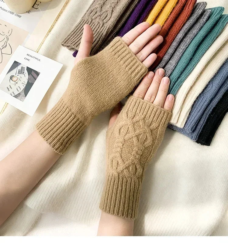 Winter Half Finger Gloves Knitted Fingerless Mittens Warm Cuff With Thumb Hole Stretchy Short Hand Warmer For Men Women Amagi