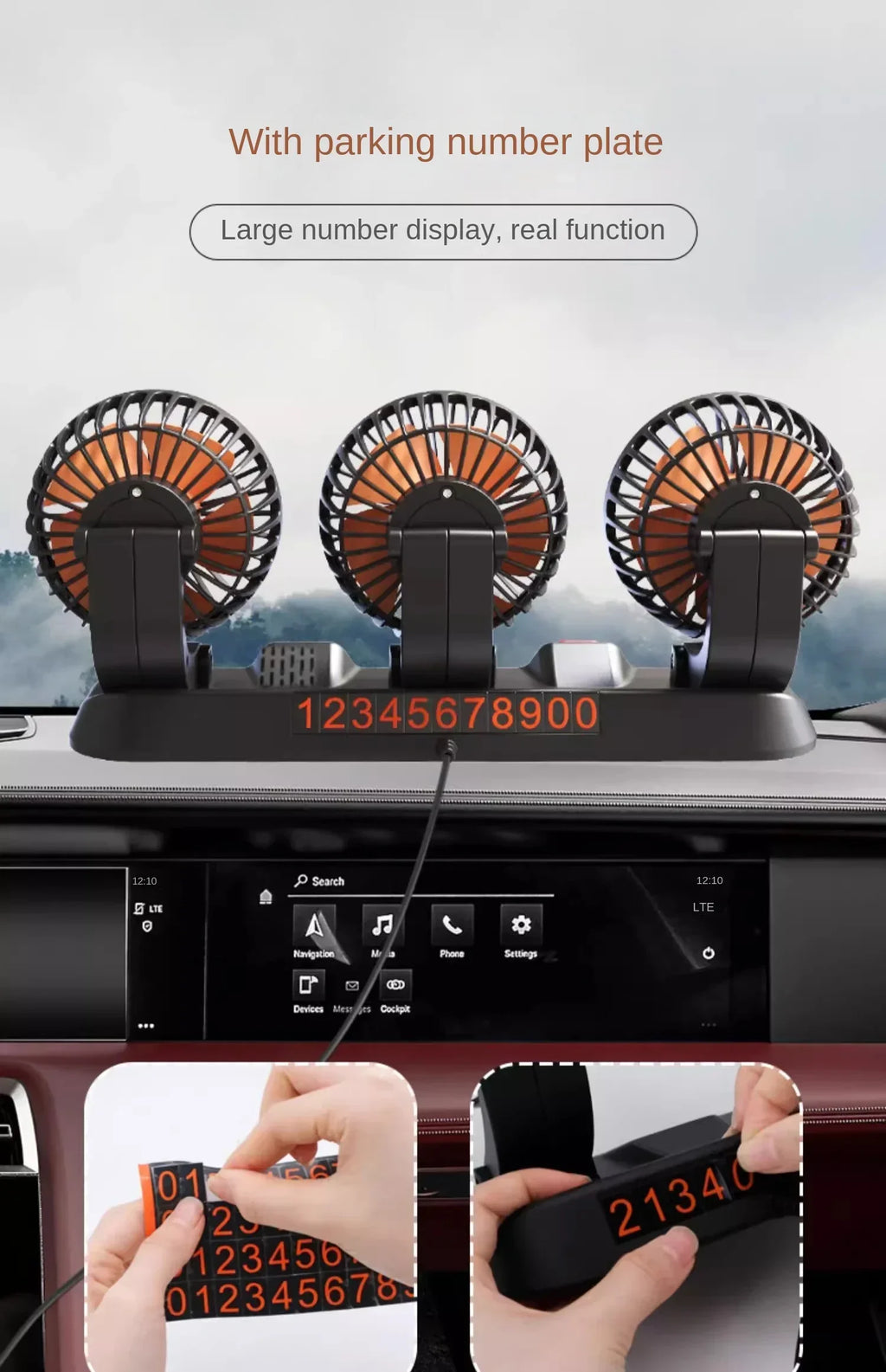 Adjustable 1/3 Head Air Fan for Car 2 Speeds 360 Degree Rotation Silent Ventilador Portátil for Home, Office Ventilador Amagi