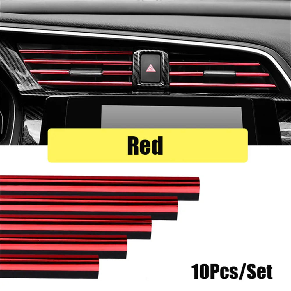 10Pcs Car Interior Air Conditioner Outlet Decoration Stripes  Car Air Conditioning Outlet U Style Decoration Strip Accessories