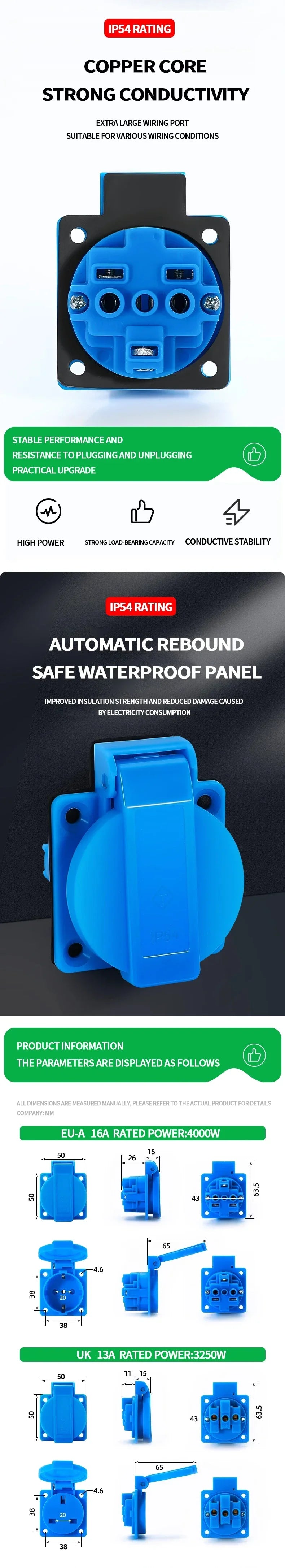 IP54 16A Outdoor Socket with Flip Cover | Euro/UK/BR Plug Waterproof for Garden & Industrial Use - Heavy Duty Explosion-Proof