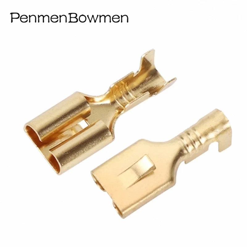 50 Pcs Brass Gilded 6.3MM Female Flat Plate Barbed Car Relay Spade Crimp Terminal Brass Wire Connector