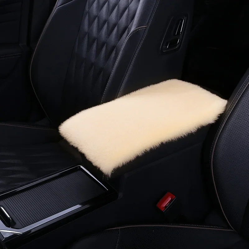 Imitation Rabbit Plush Car Armrest Box Mat Interior Center Armrest Box Cover Handhold Cover Mat Protection Mat Accessories Tools