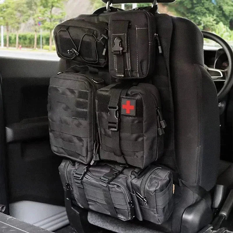 6pcs/set Universal Car Backrest Wall Hang Seat Back Storage Bag Organize Molle Panel with 5 Detachable Pouch,Outdoor Campe Hike