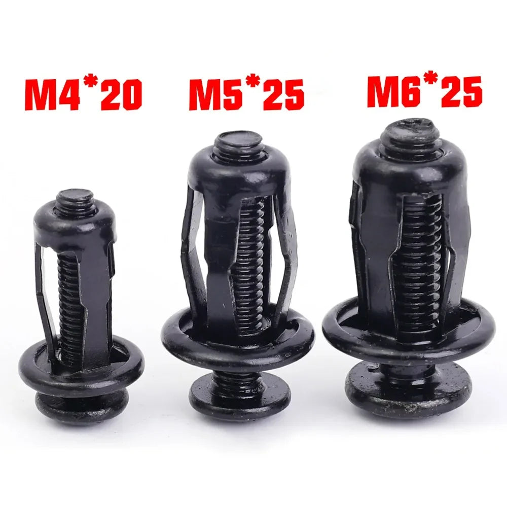 Universal Car License Plate Screws Mounting Kit M4 M5 M6 Auto Fastener Expansion Nuts Carbon Steel Black Bolts for Bumper Frame