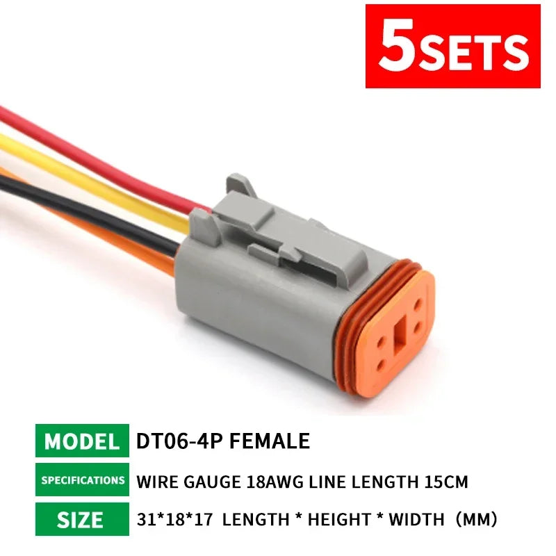 5 Sets Deutsch DT Connector with 15cm Wiring Harness DT06-2S/DT04-2P 2P 3P 4P 6P 8P 12P Waterproof Electrical Connector