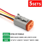 5 Sets Deutsch DT Connector with 15cm Wiring Harness DT06-2S/DT04-2P 2P 3P 4P 6P 8P 12P Waterproof Electrical Connector