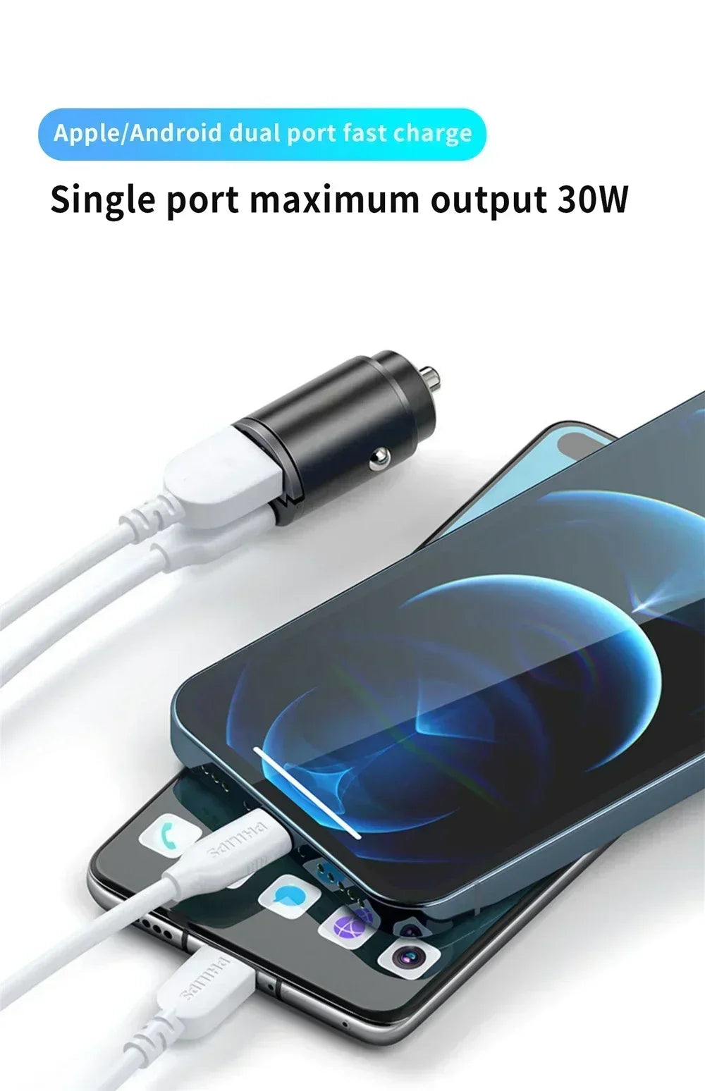 200/100W Mini Dual Ports USB Car Charger Lighter Fast Charging Phone Charger Adapter for IPhone 13 12 Xiaomi Huawei Samsung Amag