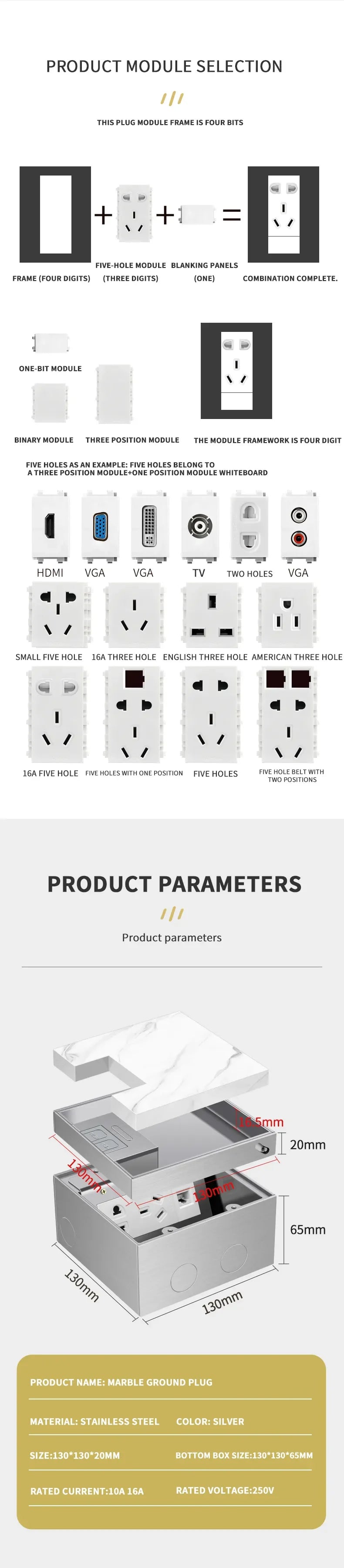 Stainless Steel Floor Socket Outlet, Hidden Flush Mount Electrical Floor Power Socket for EU US FR BR IL Standard Plug