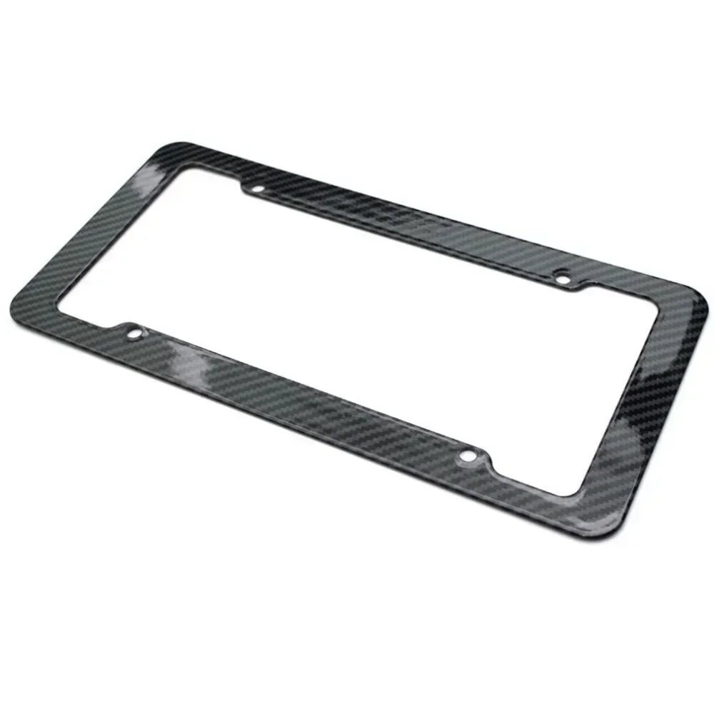 1/2PCS Carbon Fiber Pattern Plastic License Plate Frame Fiber Black Aluminum Metal Car Tag Holder Tire Screw Cap Universal Amagi