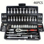 46pcs Ultimate Auto Marine Tool Kit with Socket Wrench Ratchet Set and Durable Steel Construction in Storage Case Motorcycles