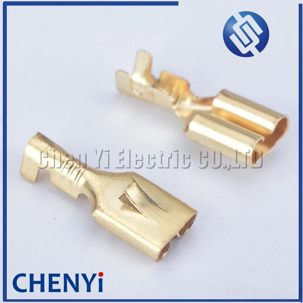50/100pcs 6.3mm Female Crimp Terminal Connector Gold Brass Gilded Electric Wire Connectors pins Set H62 For Car Relay Speaker