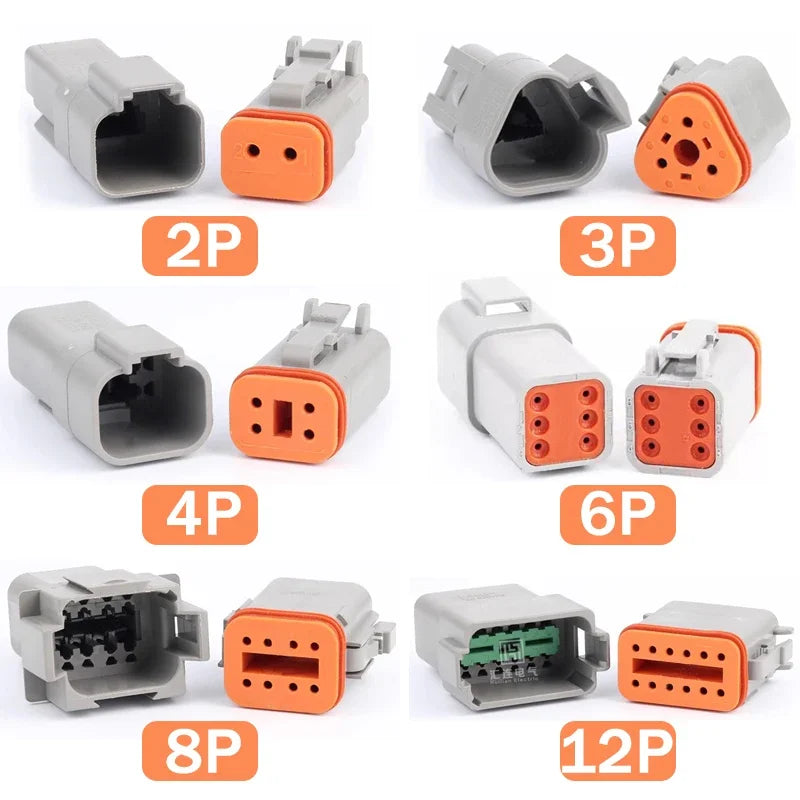 1Set Deutsch DT Series Multi-Pin Bundle (2P/3P/4P/6P/8P) | 22-16AWG Sealed Plug & Socket for Auto Electronics Upgrade DT04-2P