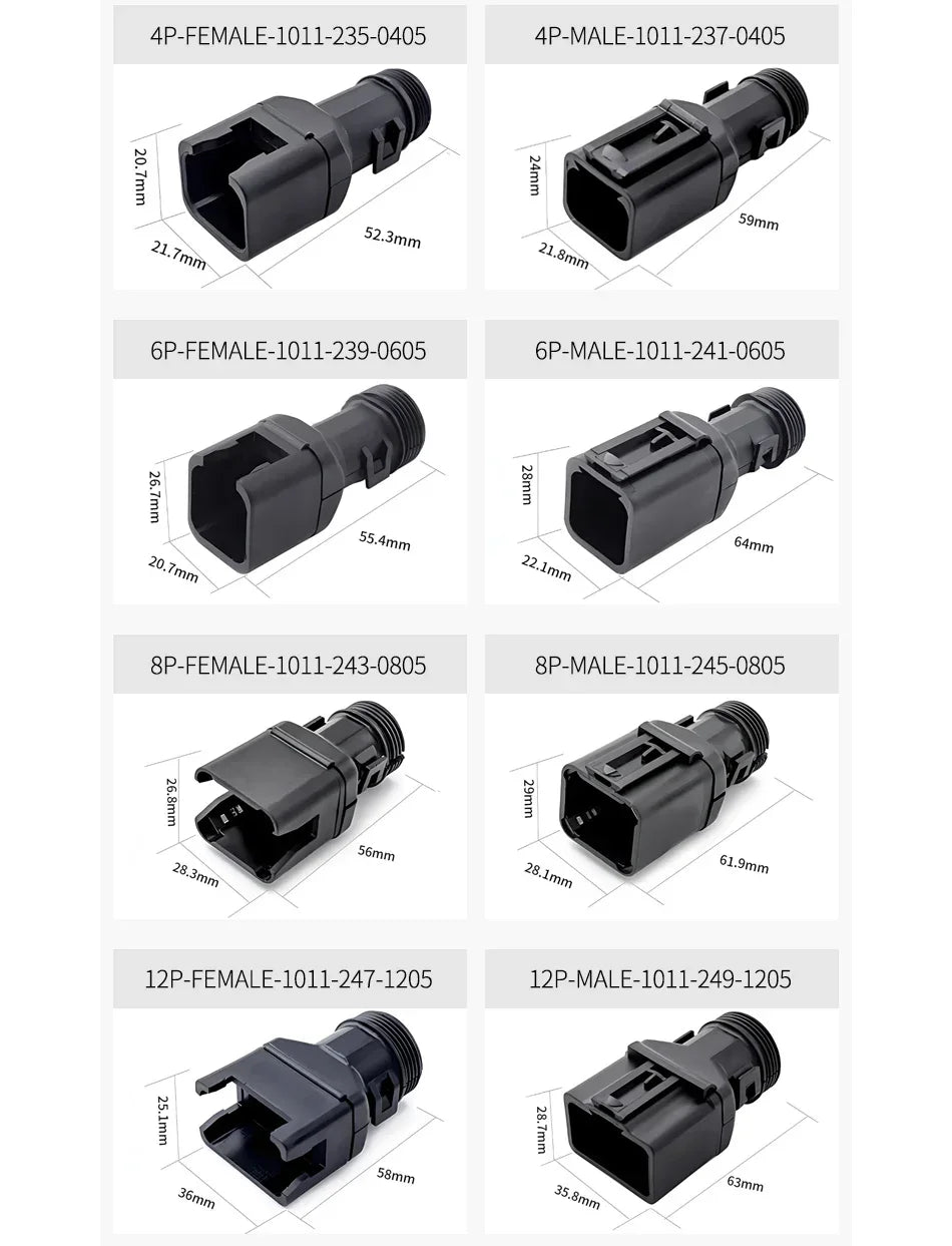 10/50 Sets 2-12P Male Female DT Connector Tail Clip Set with Corrugated Pipe Fixed Harness Clip,Protective Sheath 1011-235-0405