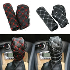 2 in 1 Set Car Faux Leather Gear Shift Knob Cover Hand Brake Cover Sleeve Car Interior Protect Cover Accessories New