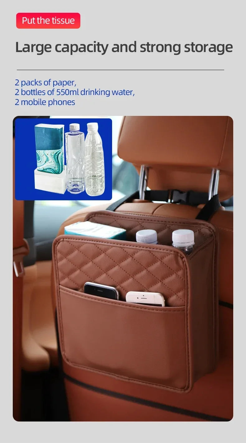 2/1pcs Multifunction Car Seat Hanging PU Leather Storage Bag Organizer Rear Seat Hanging Pouch Tissue Box Trash Dustb Accessorie