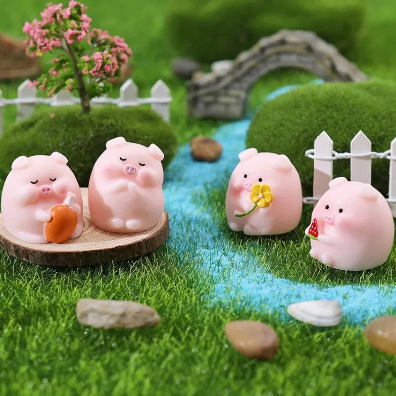 Cute Piggy Auto Interior Ornaments Resin Pink Pig Cartoon Toy Decoration Dashboard Desktop Office Garden Car Decor Accessories