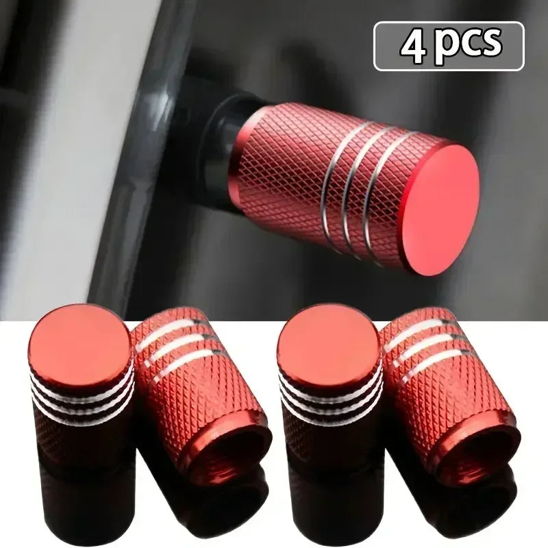 4Pcs Black Silver Car Tire Valve Stems Cap Knurling Style Tire Valve Cap Aluminum Tire Wheel Stem Air Valve Cap for US Schrader