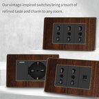 118-Type Retro Wood Grain Wall Plate – Black Plastic Spray-Painted Decorative Panel for Italy Standard Switch & Socket