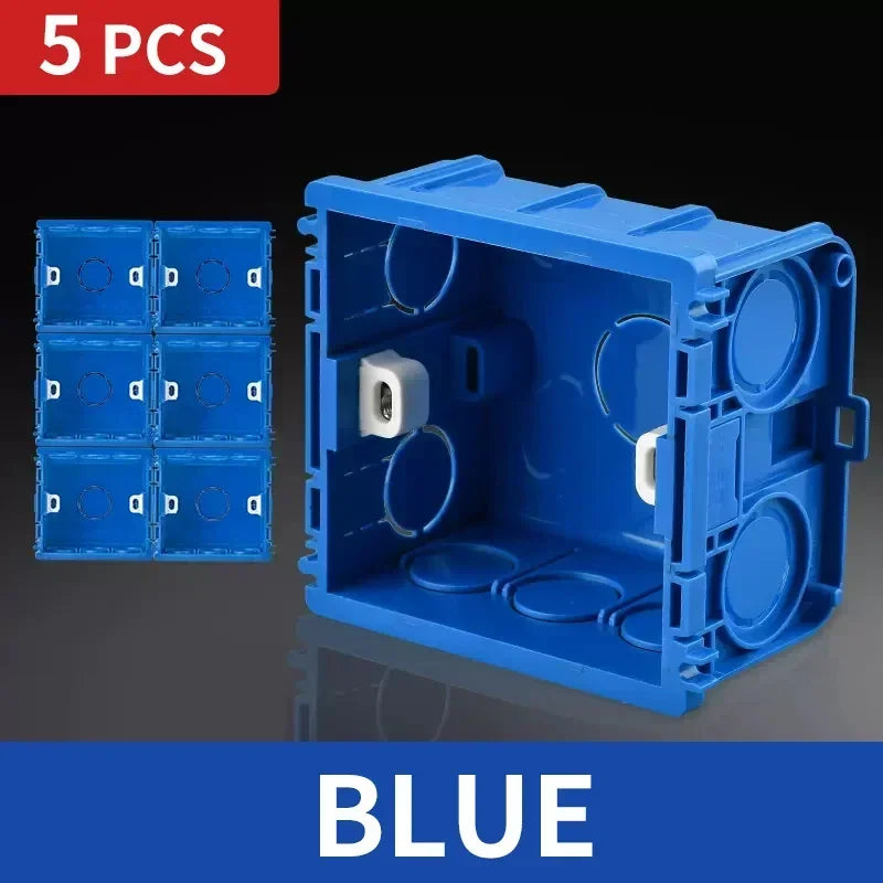 5PCS Type 86 Electrical Wall Mounting Boxes, Recessed Back Boxes with Wire Slots for Switch and Socket Installation, White Blue