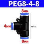 Pneumatic Push-In Quick Connector PE/PEG Plastic Tee Fittings (PE4 PEG6-4/8-4/8-6/10-6/8) for Air Compressor Fluid Systems Hose