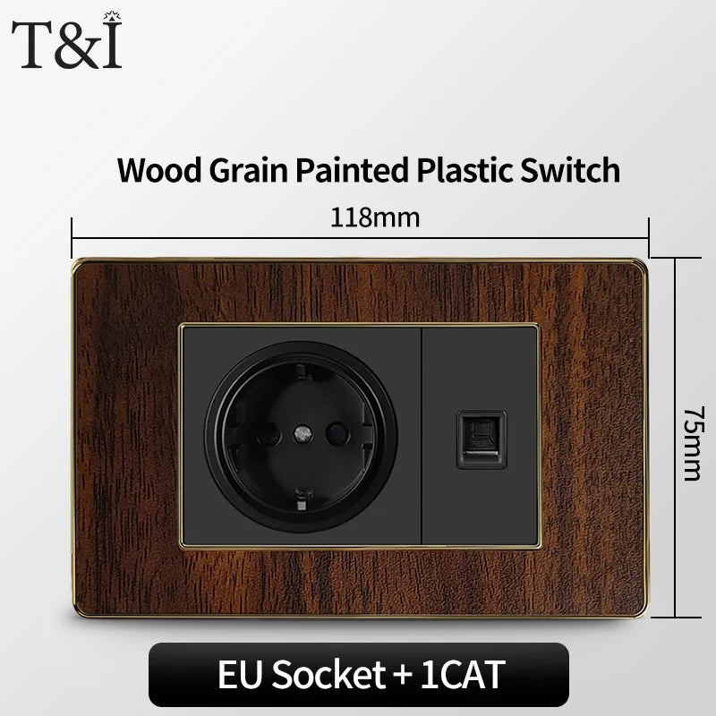 118-Type Retro Wood Grain Wall Plate – Black Plastic Spray-Painted Decorative Panel for Italy Standard Switch & Socket